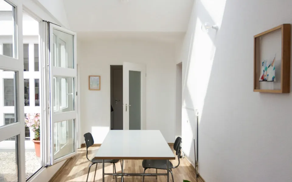 A clean office under a skylight