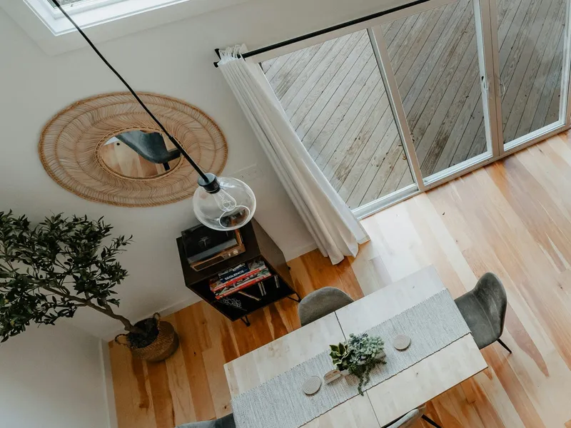 An open-plan living space seen from above