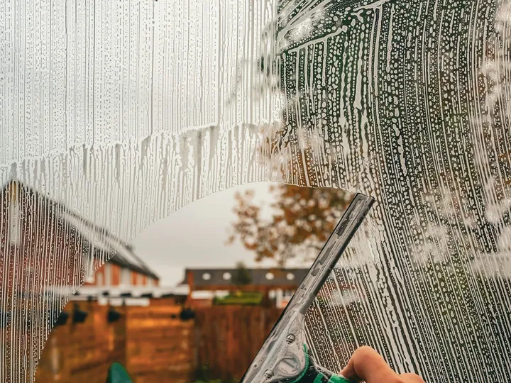 The same window after: glass squeegeed clear
