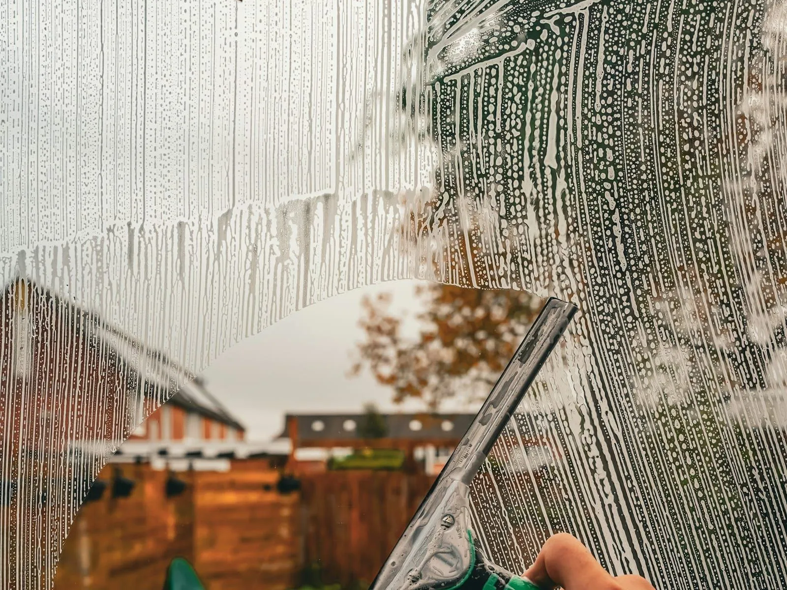 The same window after: glass squeegeed clear